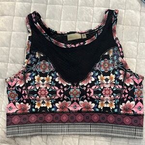 Nanette Lepore Black and Pink Sleeveless Crop Tank Top